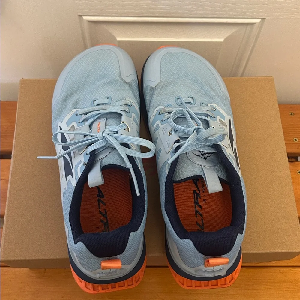 Women’s Altra W Lone Peak 7 Running Sneaker w/box Size 7.5 - Light Blue/Orange - Picture 3 of 9